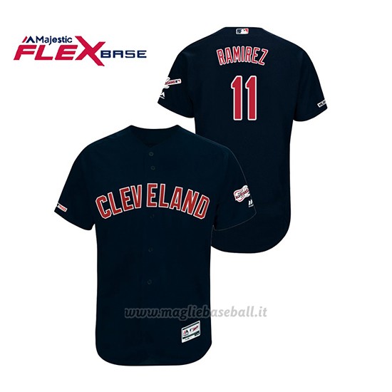 Maglia Baseball Uomo Cleveland Indians Jose Ramirez 150th Aniversario Patch 2019 All Star Game Flex Base Blu